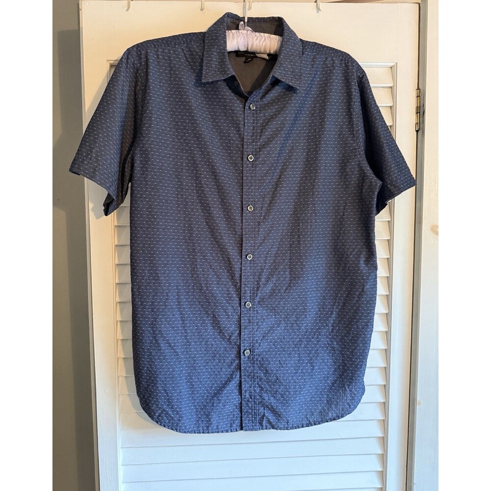 London Fog Men’s M Short Sleeve Button Up Shirt Blue Chambray Preppy Classic